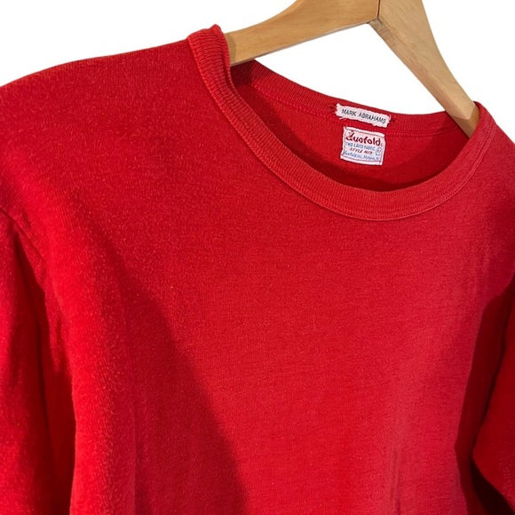 Mark Abrahams Vintage Plain Red Knit Long Sleeve Shirt Two Layer Fabric Pullover - Picture 3 of 4